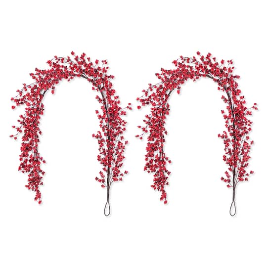 Glitzhome® 6ft. Christmas Red Berries Garland, Set of 2